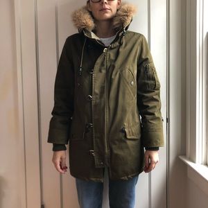 A.P.C. Fur hood parka jacket with removable fur S